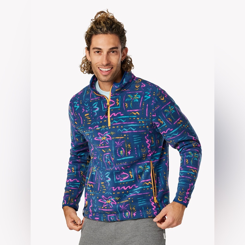 NWT - Chubbies - The Chilly Vibe Fleece (Quarter-Zip) - Pattern: Navy Abstract